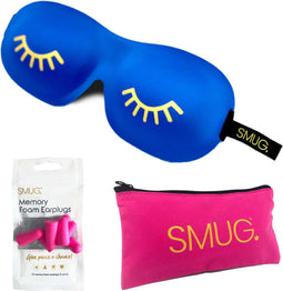 SMUG 3D Slaapmasker met Roze Oordopjes en Opbergzakje - 100% Verduisterend - Ergonomisch Oogmasker - Wink Print, Blauw