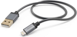 Hama Prime Line Metal USB-A naar Lightning kabel - Oplaadkabel geschikt voor iPhone / iPad - MFI gecertificeerd - 2,4A USB2.0 - 480Mbps - 150cm - Antraciet