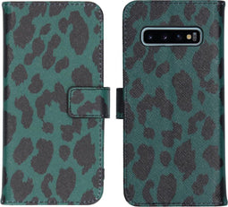 iMoshion Hoesje Geschikt voor Samsung Galaxy S10 Hoesje Met Pasjeshouder - iMoshion Design Softcase Bookcase - Zwart / Meerkleurig / Groen / Green Leopard