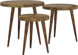 vidaXL - 3-delige - Bijzettafelset - MDF - en - ijzer - donkerbruin