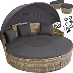 tectake® Zonne eiland Santorini II - Loungebed 2 Personen - Multifunctioneel Ligbed met Zonnescherm - Naturel
