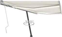 vidaXL - Luifel - handmatig - uittrekbaar - met - LED - 400x300 - cm - crèmekleurig