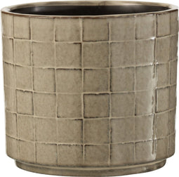 J-Line bloempot Vierkant - keramiek - beige/grijs - medium - 2 stuks - Ø 14 cm