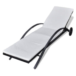 vidaXL - Ligbed - met - kussen - en - wieltjes - poly - rattan - zwart