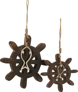 J-Line decoratie Roer Vis Mango - hout - donkerbruin - large