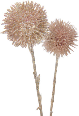 J-Line decoratie Tak Echinops 5 Bloemen - kunststof - lichtroze - 12 stuks