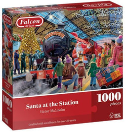 Falcon 1110500149 - Jumbo puzzel 1.000 st. - Kerstman met stoomlocomotief op perron