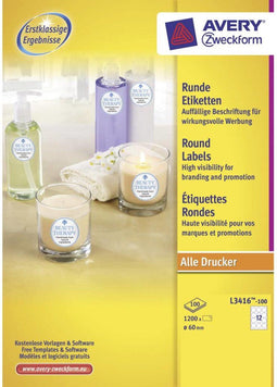 Avery - Productetiketten - Ø 60 mm - Wit (100 vel)