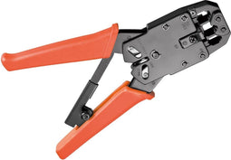Professionele krimptang met ratelmechanisme voor RJ45, RJ12, RJ11 en RJ10 connectoren - metaal / rood/zwart