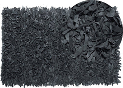 MUT - Shaggy vloerkleed - Zwart - 140 x 200 cm - Leer
