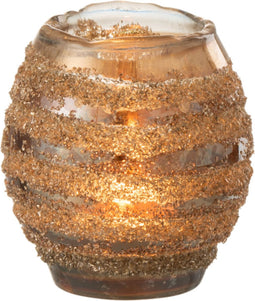 J-Line windlicht Streep Rond - glas - bruin - small - 2 stuks