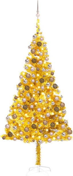 vidaXL - Kunstkerstboom - met - verlichting - en - kerstballen - 210 - cm - PET - goud