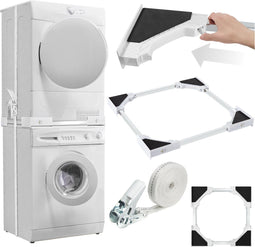 tectake® Parret - Tussenstuk Wasmachine en Droger - Universeel Verbindingsframe - Verstelbaar - Zilver