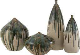 J-Line vaas Hoog Verf - keramiek - naturel/groen - 45 cm hoog