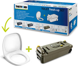 Thetford C2/3/4 - Fresh-up Set - Afvalwatertank met wielen en toiletbril - Wit en Grijs (1 set)