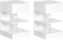 SoBuy FBT49-W - Bijzettafel - 1 Lade 3 Planken - Wit (2 stuks)