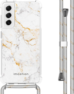 iMoshion Hoesje Geschikt voor Samsung Galaxy S21 FE Hoesje Met Koord - iMoshion Design Hoesje met Koord - Wit / White Marble