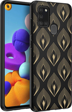 iMoshion Hoesje Geschikt voor Samsung Galaxy A21s Hoesje Siliconen - iMoshion Design hoesje - Goud / Gold Peacock Feather