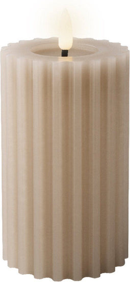 Lumineo Luxe LED kaars/stompkaars - lichtgrijs - ribbel - D7,5 x H14,8 cm - timer