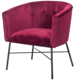 ELIOTT Fauteuil - Metalen poten - Rood fluweel - L 68 x D 59 x H 72 cm