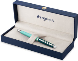 Waterman Hémisphère balpen | metaal-groene lak met palladium-gecoat detail | medium penpunt | Blauwe inkt | met Geschenkdoos