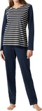 Schiesser Essentials Stripes - Dames Pyjamaset - V-hals met Bretonse strepen - Donkerblauw