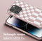 Selencia Hoesje Met Koord Geschikt voor iPhone 14 Pro - Selencia Siliconen design hoesje met afneembaar koord - Roze / Irregular Check Sand Pink