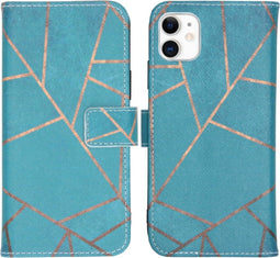 iMoshion Hoesje Geschikt voor iPhone 11 Hoesje Met Pasjeshouder - iMoshion Design Softcase Bookcase - Goud / Meerkleurig / Blauw / Blue Graphic