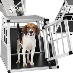tectake® Single Hondenbench - Hondentransportbox - Aluminium en Fineerhout - 54 x 69 x 50 cm