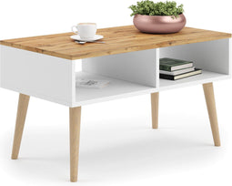 Salontafel - 90x50x55 cm - beukenhout poten - wit bruin