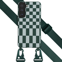 Selencia Hoesje Geschikt voor Samsung Galaxy S22 Hoesje Met Koord - Selencia Siliconen design hoesje met afneembaar koord - Groen / Irregular Check Green