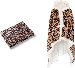 Linnick Flanel Fleece Deken + Hoodie met Capuchon Leopard - brown - 140x200cm - 130x180cm - Plaid