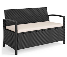 Coast Polyrattan Tuinbank - Opbergruimte 160 liter - Inclusief zitkussen 5 cm - Zwart / Beige