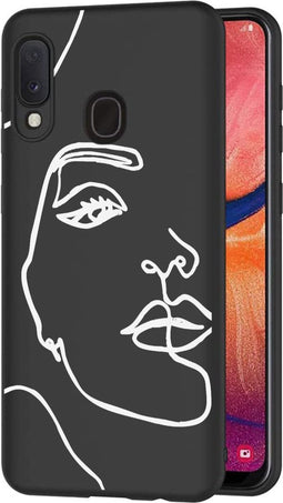 imoshion Hoesje Geschikt voor Samsung Galaxy A20e Hoesje Siliconen - imoshion Design hoesje - Wit / Zwart / Line Art Woman White