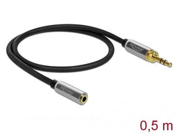 Delock 85779 - 3,5mm Jack stereo audio verlengkabel met 6,35mm Jack adapter - Grijs Zwart