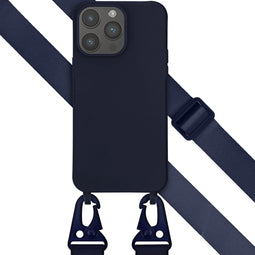 Selencia Hoesje Geschikt voor iPhone 14 Pro Max Hoesje Met Koord - Selencia Siliconen hoesje met afneembaar koord - Donkerblauw