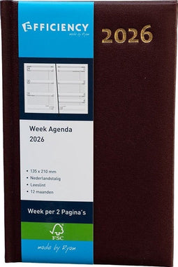 Ryam Agenda (2026) - Weekoverzicht - Hardcover - A5 (135x210mm) - Bordeaux