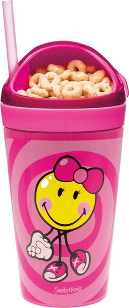 Zak!Designs Smiley 2.0 Junior Girl Snack & Drinkbeker - Polypropyleen - 300 ml - Roze