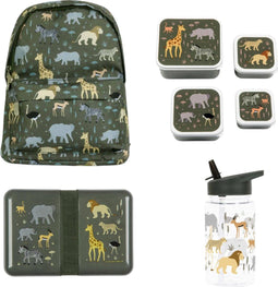 A Little Lovely Company Back to school set - Rugzak/Drinkfles/4 Snackdozen/Lunchbox - Savanne