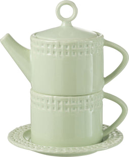 J-Line theepot + theemok - keramiek - groen