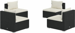 vidaXL - 4-delige - Loungeset - met - kussens - poly - rattan - zwart