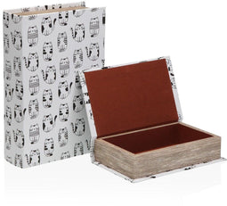 Versa - Decoratieve Doos - Boek Kat - Wit (2 stuks)