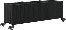 vidaXL - Plantenbak - met - wielen - 3 - potten - 107x32x38 - cm - poly - rattan - zwart