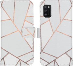 iMoshion Hoesje Geschikt voor Samsung Galaxy A41 Hoesje Met Pasjeshouder - iMoshion Design Softcase Bookcase - Wit / Meerkleurig / Goud / White Graphic