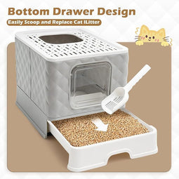 Kattenbak - Ruitvormig design - Opvouwbaar met deksel en lade - 41 x 51 x 37 cm