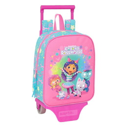 Schoolrugzak met Wielen Gabby's Dollhouse Confetti Roze Turkoois 22 x 27 x 10 cm