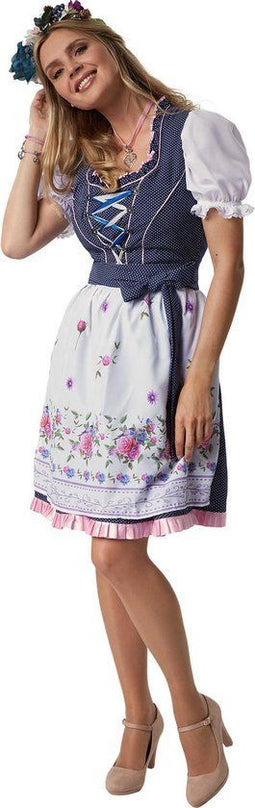 Dressforfun Mini-dirndl Garching - Verkleedkleding - Aansluitend met schort - Blauw/wit - XL