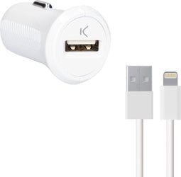 USB-Autolader + MFi Lightning Kabel KSIX 2,4 A Wit