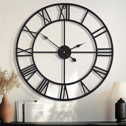 HAITANG - Wandklok - 80 cm stille kwarts met zwart metalen frame - Rond