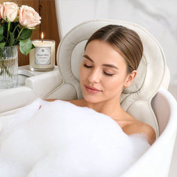 Goliving Badkussen - Ergonomisch Kussen - 6 Zuignappen - Wit met Roze Rits